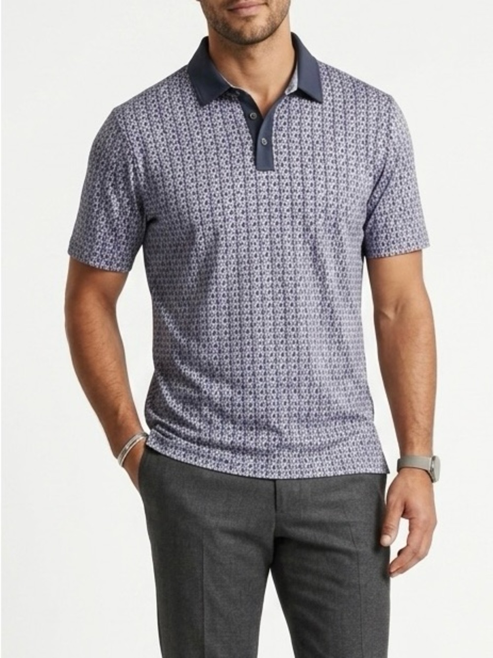 Rhone Quiet Luxury Geometric Golf Polo M Blue Navy Elevated Essential EUC